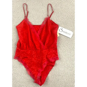 Vintage Bodysuit size Medium Teddy 80s Pinup Burlesque Floral Satin Sexy Red